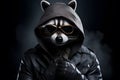 Mischievous Raccoon with Burglar\'s Mask Portrait. Generative AI illustration Royalty Free Stock Photo