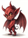 A mischievous red devil character in cartoon art style. AI Generated.