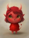 A mischievous red devil character in cartton art style. AI Generated. Royalty Free Stock Photo