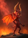 A mischievous red devil character in cartton art style. AI Generated. Royalty Free Stock Photo