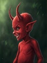 A mischievous red devil character in cartton art style. AI Generated.