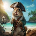 Mischievous Squirrel Pirate Searching for Buried Acorns Royalty Free Stock Photo