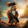 Mischievous Squirrel Pirate Searching for Buried Acorns Royalty Free Stock Photo