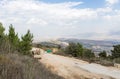 Panoramic view from Bania observation deck near Israeli Misgav Am village to valley in Upper Galilee, Golan Heights and Mount Royalty Free Stock Photo