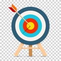 Target icon in flat style on transparent background. Bullseye business conpept. Arrow in the center aim. Vector design element for Royalty Free Stock Photo