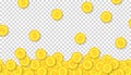 Many dollars coins in flat style on transparent background. Business objects. Make money. Vector design element for you projects Royalty Free Stock Photo