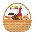 Mishloach manot basket with food treats. Purim holiday gift. Jewish carnival present. Vector illustration. Royalty Free Stock Photo