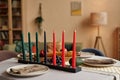 Mishumaa Saba on Kwanzaa Dinner Table Royalty Free Stock Photo