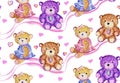 Watercolor sweat two plush teddy bear pattern with hearts. White background. Royalty Free Stock Photo