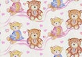 Watercolor sweat two plush teddy bear pattern. Watercolor paper texture on the background. Royalty Free Stock Photo