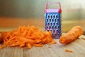 Mismatch: a small grater and a large carrot are on the cutting board