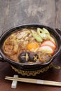 Miso nikomi udon, japanese noodle hotpot dish Royalty Free Stock Photo