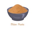 Miso paste in dark bowl isolated on white background. Vector illustration of yellow miso, or shinshu miso Royalty Free Stock Photo