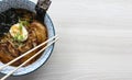 Miso Ramen Asian Noodle Soup. Top view with space for text Royalty Free Stock Photo