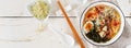 Miso Ramen Asian noodles with cabbage kimchi, seaweed, egg, mushrooms Royalty Free Stock Photo