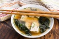 Miso soup, japanese food on the wooden background Royalty Free Stock Photo