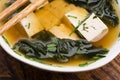 Miso soup, japanese food on the wooden background Royalty Free Stock Photo