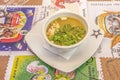 Miso soup is a Japanese soup prepared from a dashi broth and miso