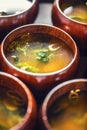 Miso soup japanese traditional meal in wooden bowls