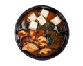 Miso soup with miso pasta, tofu, shiitake for online restaurant menu on white background Royalty Free Stock Photo