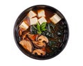 Miso soup with miso pasta, tofu, shiitake, for online restaurant menu on white background Royalty Free Stock Photo