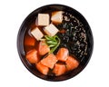 Miso soup with salmon, miso paste for online restaurant menu on white background 1 Royalty Free Stock Photo