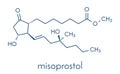 Misoprostol abortion inducing drug molecule. Prostaglandin E1 PGE1 analogue also used to treat missed miscarriage, induce labor.