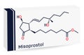Misoprostol molecule. Skeletal chemical formula. Paper packaging for drugs