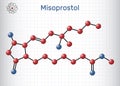 Misoprostol molecule. Structural chemical formula, molecule model. Sheet of paper in cage