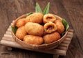 Misro is a typical snack in West Java made from grated cassava with brown sugar filling Royalty Free Stock Photo