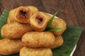 Misro is a typical snack in West Java made from grated cassava with brown sugar filling Royalty Free Stock Photo