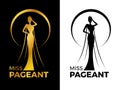 Miss lady pageant logo sign with Gold and black woman wear Crown in circle ring vector design Royalty Free Stock Photo