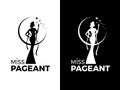 Miss lady pageant logo sign with queen wears evening gown and crown and star vector design Royalty Free Stock Photo