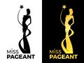 Miss lady pageant logo sign with queen wears evening gown and star around lady queen vector design Royalty Free Stock Photo