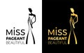 Miss pageant Beatiful logo sign with woman wear a crown and sash sign vector design Royalty Free Stock Photo