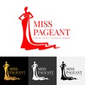 Miss pageant logo with Beautiful lady evening gown and crown vector design Royalty Free Stock Photo