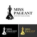 Miss pageant logo The beauty queen pageant wearing a crown and diamonds roll around vector design Royalty Free Stock Photo