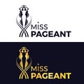 Miss pageant logo black and gold The beauty queen pageant long hair holding above a head the crown stand between line curve cross Royalty Free Stock Photo