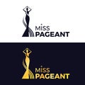 Miss pageant logo - black and gold The beauty queen pageant holding above a head the crown vector design Royalty Free Stock Photo