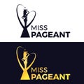 Miss pageant logo - black and gold The beauty queen pageant long hair holding above a head the crown stand between line curve Royalty Free Stock Photo