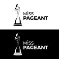 Miss pageant logo with black and white tone woman wear Crown and dress stand on stage sign vector design Royalty Free Stock Photo