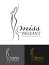 Miss pageant logo sign with abstract line woman queen wear crown and motion hand vector design