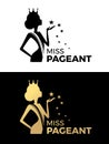 Miss pageant logo sign with Beauty queen wear a crown and hold star vector design