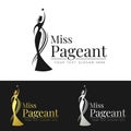 Miss pageant logo sign , black and gold and silver abstract modern beauty queen with long hair wearing a crown vector design Royalty Free Stock Photo