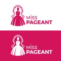 Miss pageant logo sign with Pink Beauty queen wear a crown sit on chair vector design Royalty Free Stock Photo