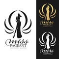 Miss pageant logo with woman wear crown and line curve crown around vector design