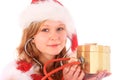 Miss Santa is Sounding a Golden Gift Box Royalty Free Stock Photo