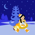 Miss Snow Maiden Santa Claus with symbol 2017 rooster chicken egg vector illustration Royalty Free Stock Photo