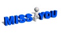 MISS YOU - lettering in blue and 3D people with shadow on the floor - isolated on white background