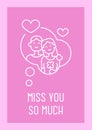 Miss you so much postcard with linear glyph icon